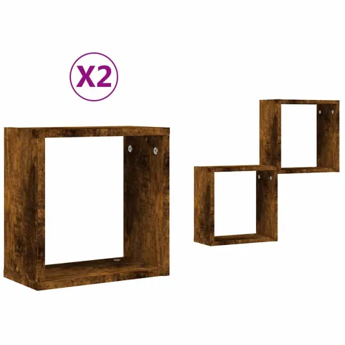 Zidne kockaste police 2 kom dimljeni hrast 30x15x30 cm - Dimljeni hrast 30 x 15 x 30 cm 2 Cijena