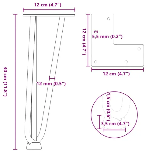 Noge s ukosnicama za stolić za kavu 4 kom. Prirodni čelik 30 cm Puni čelik - Prirodna 30 cm 3 rods Cijena