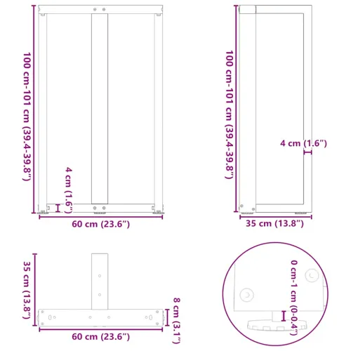 Noge za barski stol T-oblika 2 kom Bijele 60x35x(100-101) cm Čelik - Bijela 60 x 35 x (100-101) cm Cijena