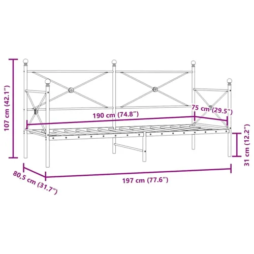 Dnevni krevet bez madraca crni 75x190 cm čelik - Crna 75 x 190 cm bez madraca na kotačićima Cijena