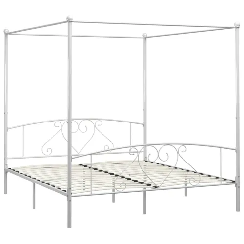 Okvir za krevet s nadstrešnicom bijeli metalni 200 x 200 cm  - Bijela 200 x 200 cm Bijela 200 x 200 cm Cijena