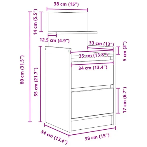 Noćni ormarić s 2 ladice siva sonoma 38x34x80 cm - Sivi hrast sonoma 1 Cijena