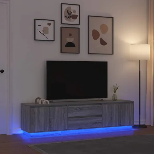 TV ormarić s LED svjetlima boja hrasta 193,5x41x50 cm - Sivi hrast sonoma 193.5 cm Cijena
