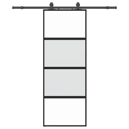 Klizna vrata s priborom crna 76 x 205 cm kaljeno staklo - 76 x 205 cm (klizna vodilica od 183 cm) Cijena