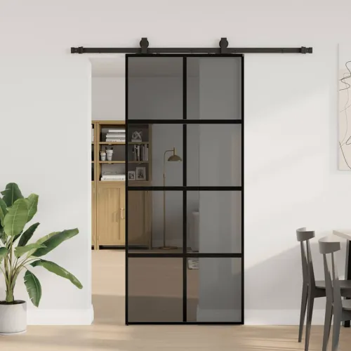Klizna vrata s priborom crna 90 x 205 cm kaljeno staklo - Crna i tamnoprozirna 90 x 205 cm (klizna vodilica od 183 cm) Cijena