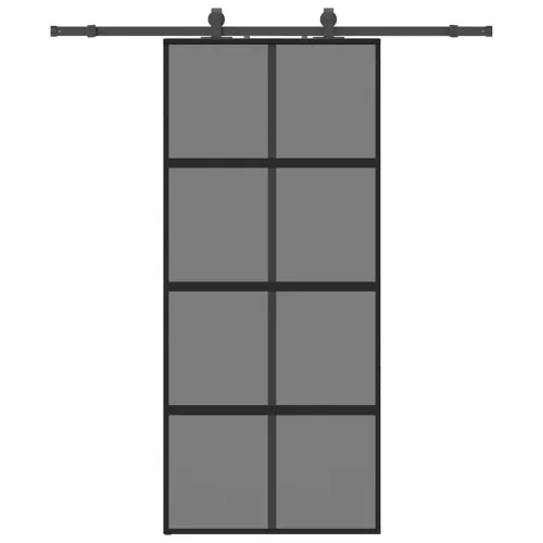 Klizna vrata s priborom crna 90 x 205 cm kaljeno staklo - Crna i tamnoprozirna 90 x 205 cm (klizna vodilica od 183 cm) Cijena