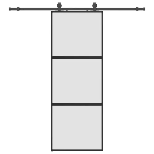 Klizna vrata s priborom crna 76 x 205 cm kaljeno staklo - Crna i mat 76 x 205 cm (klizna vodilica od 200 cm) 3 vodoravne šipke Cijena