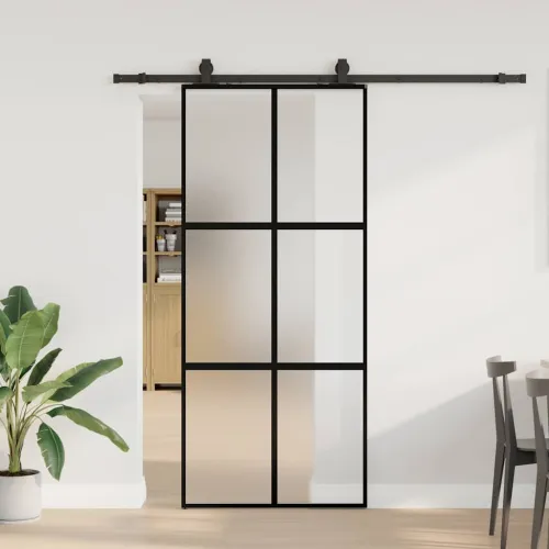 Klizna vrata s priborom crna 90 x 205 cm kaljeno staklo - Crna i mat 90 x 205 cm (klizna vodilica od 200 cm) Mreže 4 x 2 Cijena