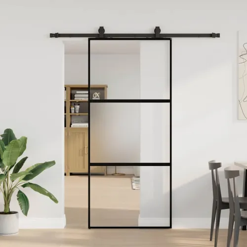 Klizna vrata s priborom crna 90 x 205 cm kaljeno staklo - Crna, mat i prozirna 90 x 205 cm (klizna vodilica od 183 cm) 3 vodorav Cijena