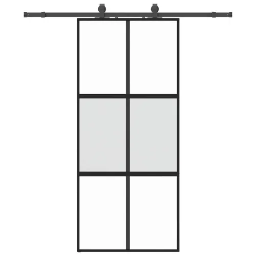Klizna vrata s priborom crna 90 x 205 cm kaljeno staklo - Crna, mat i prozirna 90 x 205 cm (klizna vodilica od 183 cm) Mreže 4 x Cijena
