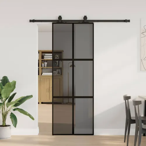Klizna vrata s priborom crna 76 x 205 cm kaljeno staklo - Crna i tamnoprozirna 76 x 205 cm (klizna vodilica od 183 cm) Mreže 4 x Cijena
