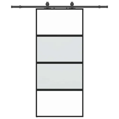 Klizna vrata s priborom crna 90 x 205 cm kaljeno staklo - 90 x 205 cm (klizna vodilica od 183 cm) Cijena