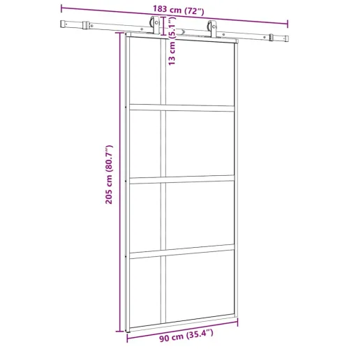 Klizna vrata s priborom crna 90 x 205 cm kaljeno staklo - 90 x 205 cm (klizna vodilica od 183 cm) Cijena