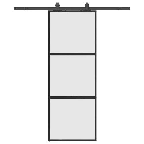 Klizna vrata s priborom crna 76 x 205 cm kaljeno staklo - Crna i mat 76 x 205 cm (klizna vodilica od 183 cm) 3 vodoravne šipke Cijena