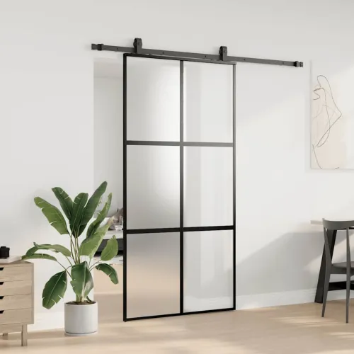 Klizna vrata s priborom crna 102,5 x 205 cm kaljeno staklo - Crna i mat 102.5 x 205 cm (200 cm sliding rail) Mreže 4 x 2 Cijena