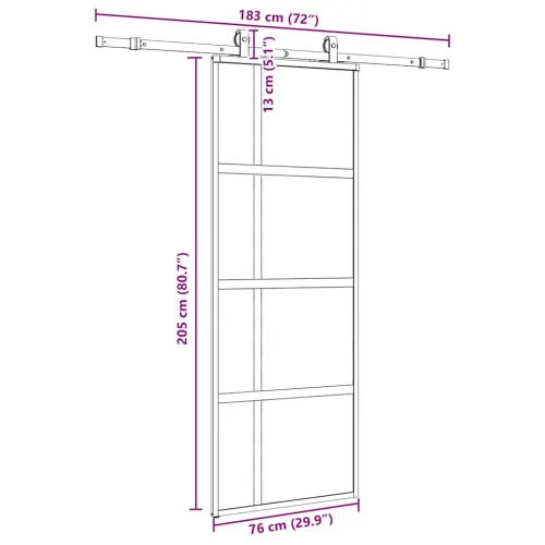 Klizna vrata s priborom crna 76 x 205 cm kaljeno staklo - 76 x 205 cm (klizna vodilica od 183 cm) Cijena