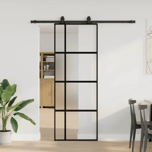 Klizna vrata s priborom crna 76 x 205 cm kaljeno staklo - 76 x 205 cm (klizna vodilica od 183 cm) Cijena