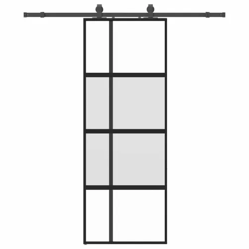 Klizna vrata s priborom crna 76 x 205 cm kaljeno staklo - 76 x 205 cm (klizna vodilica od 183 cm) Cijena