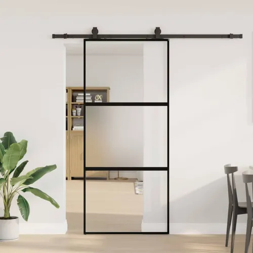 Klizna vrata s priborom crna 90 x 205 cm kaljeno staklo - Crna, mat i prozirna 90 x 205 cm (klizna vodilica od 200 cm) 3 vodorav Cijena