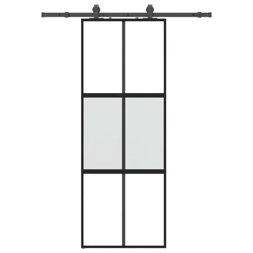 Klizna vrata s priborom crna 76 x 205 cm kaljeno staklo - Crna, mat i prozirna 76 x 205 cm (152,5 cm sliding rail) Mreže 4 x 2 Cijena