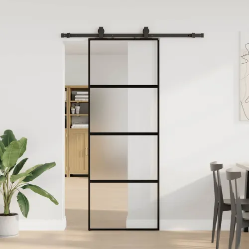 Klizna vrata s priborom crna 76 x 205 cm kaljeno staklo - 76 x 205 cm (152,5 cm sliding rail) Cijena