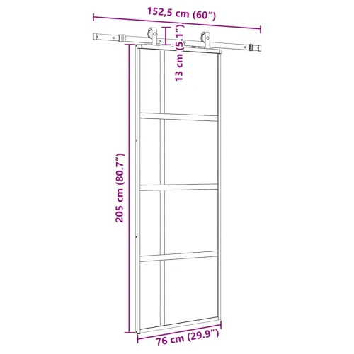 Klizna vrata s priborom crna 76 x 205 cm kaljeno staklo - 76 x 205 cm (152,5 cm sliding rail) Cijena
