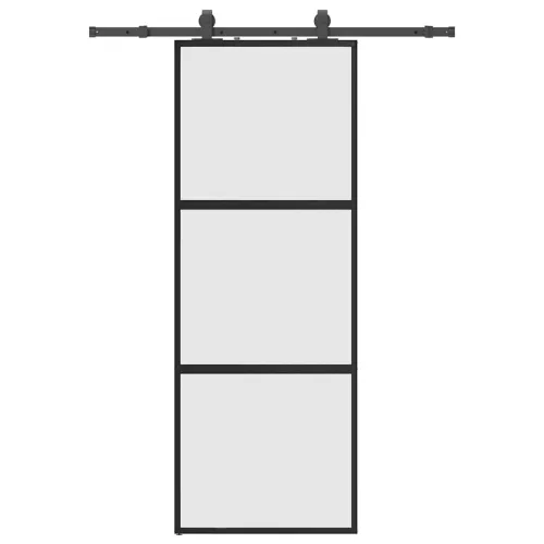 Klizna vrata s priborom crna 76 x 205 cm kaljeno staklo - Crna i mat 76 x 205 cm (152,5 cm sliding rail) 3 vodoravne šipke Cijena
