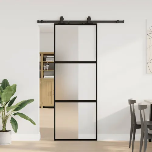 Klizna vrata s priborom crna 76 x 205 cm kaljeno staklo - Crna i mat 76 x 205 cm (152,5 cm sliding rail) 3 vodoravne šipke Cijena