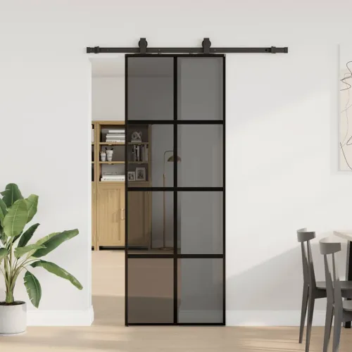 Klizna vrata s priborom crna 76 x 205 cm kaljeno staklo - Crna i tamnoprozirna 76 x 205 cm (152,5 cm sliding rail) Cijena