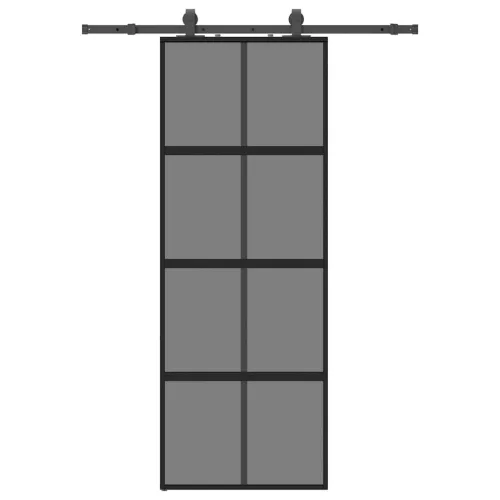 Klizna vrata s priborom crna 76 x 205 cm kaljeno staklo - Crna i tamnoprozirna 76 x 205 cm (152,5 cm sliding rail) Cijena