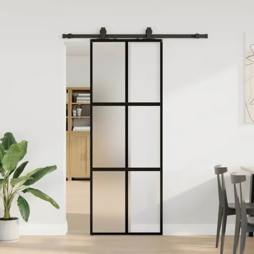 Klizna vrata s priborom crna 76 x 205 cm kaljeno staklo - Crna i mat 76 x 205 cm (152,5 cm sliding rail) Mreže 4 x 2 Cijena