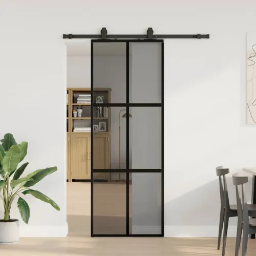 Klizna vrata s priborom crna 76 x 205 cm kaljeno staklo - Crna i tamnoprozirna 76 x 205 cm (152,5 cm sliding rail) Mreže 4 x 2 Cijena