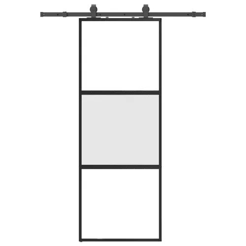 Klizna vrata s priborom crna 76 x 205 cm kaljeno staklo - Crna, mat i prozirna 76 x 205 cm (152,5 cm sliding rail) 3 vodoravne š Cijena