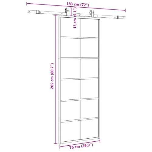 Klizna vrata s priborom crna 76 x 205 cm od ESG stakla - 76 x 205 cm (klizna vodilica od 183 cm) 6 x 2 grids Cijena