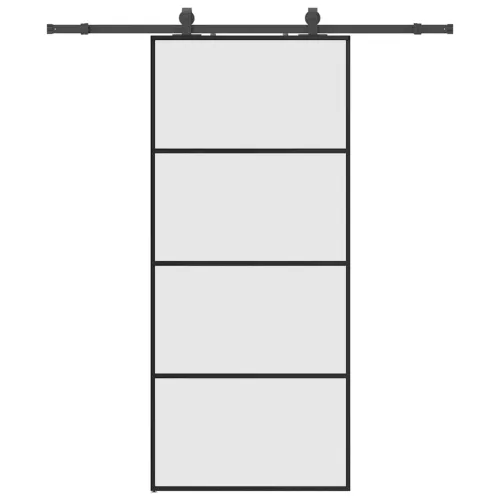 Klizna vrata s priborom crna 90 x 205 cm od ESG stakla - Crna 90 x 205 cm (klizna vodilica od 183 cm) Matirano Cijena