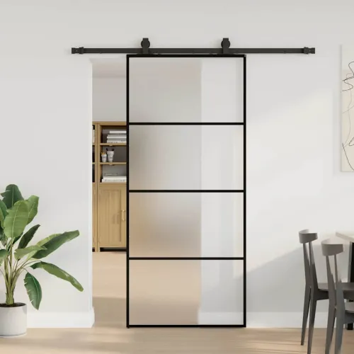 Klizna vrata s priborom crna 90 x 205 cm od ESG stakla - Crna 90 x 205 cm (klizna vodilica od 183 cm) Matirano Cijena