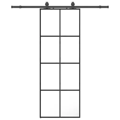 Klizna vrata s priborom crna 76 x 205 cm od ESG stakla - Crna 76 x 205 cm (klizna vodilica od 183 cm) Transparentan Cijena