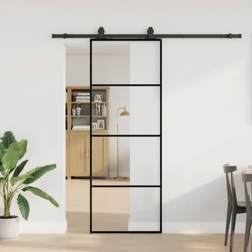 Klizna vrata s priborom crna 76 x 205 cm od ESG stakla - Crna 76 x 205 cm (klizna vodilica od 200 cm) Transparentan Cijena