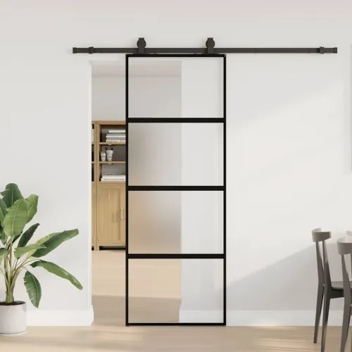 Klizna vrata s priborom crna 76 x 205 cm kaljeno staklo - Crna i mat 76 x 205 cm (klizna vodilica od 200 cm) Matirano Cijena