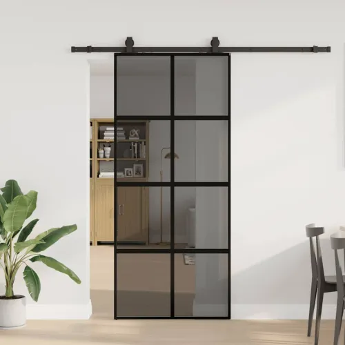 Klizna vrata s priborom crna 90 x 205 cm kaljeno staklo - Crna i mat 90 x 205 cm (klizna vodilica od 200 cm) Transparentan Cijena