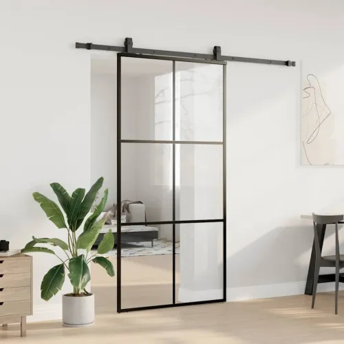 Klizna vrata s priborom crna 102 x 205 cm od ESG stakla - 102 x 205 cm (213 cm sliding rail) 3 x 2 grids Cijena