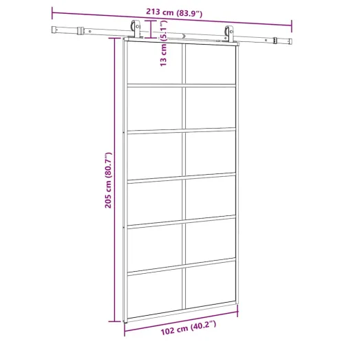 Klizna vrata s priborom crna 102 x 205 cm od ESG stakla - 102 x 205 cm (213 cm sliding rail) 6 x 2 grids Cijena