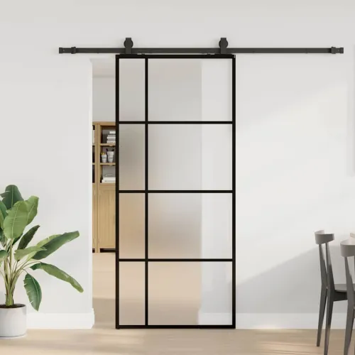 Klizna vrata s priborom crna 90 x 205 cm od ESG stakla - 90 x 205 cm (213 cm sliding rail) Matirano Cijena