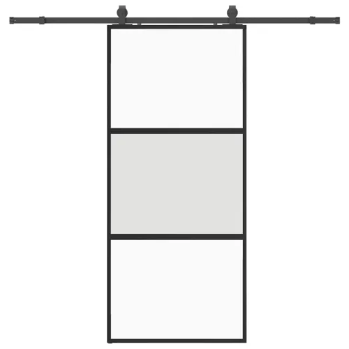 Klizna vrata s priborom crna 90 x 205 cm kaljeno staklo - Crna, mat i prozirna 90 x 205 cm (213 cm sliding rail) 3 vodoravne šip Cijena