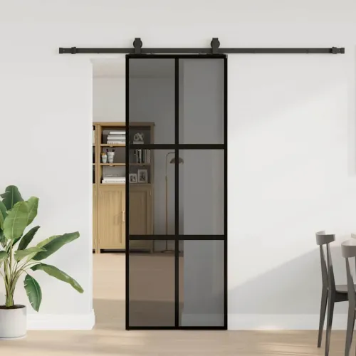 Klizna vrata s priborom crna 76 x 205 cm kaljeno staklo - Crna i tamnoprozirna 76 x 205 cm (213 cm sliding rail) Mreže 4 x 2 Cijena