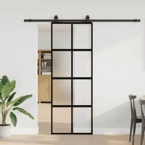 Klizna vrata s priborom crna 76 x 205 cm kaljeno staklo - Black, matt and transparent 76 x 205 cm (213 cm sliding rail) Cijena