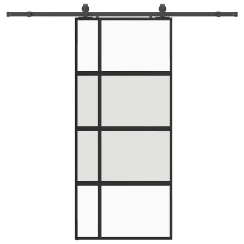 Klizna vrata s priborom crna 90 x 205 cm kaljeno staklo - 90 x 205 cm (213 cm sliding rail) Cijena