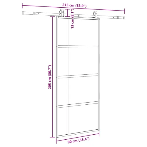 Klizna vrata s priborom crna 90 x 205 cm kaljeno staklo - 90 x 205 cm (213 cm sliding rail) Cijena