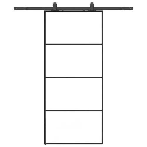 Klizna vrata s priborom crna 90 x 205 cm od ESG stakla - Crna 90 x 205 cm (klizna vodilica od 183 cm) Transparentan Cijena