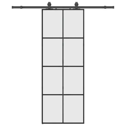 Klizna vrata s priborom crna 76 x 205 cm od ESG stakla - Crna 76 x 205 cm (klizna vodilica od 183 cm) Matirano Cijena